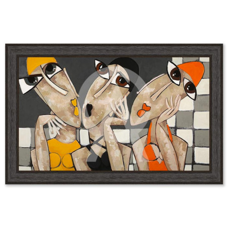Cadre décoratif en bois avec impression en PVC vernis "Les Baigneuses à carreaux" - Noir - 80 x 120 cm - Collection Gonnin