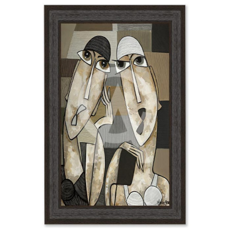 Cadre décoratif en bois "Les Baigneuses d'Avignon" sous verre - Noir - 80 x 120 cm - Collection Gonnin