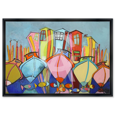 Cadre décoratif en bois avec impression en PVC vernis "Adventy Relooké Pastel" - Noir - 60 x 90 cm - Collection Gonnin
