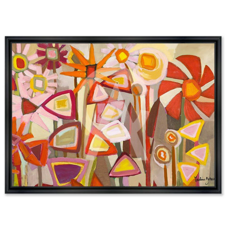 Cadre décoratif en bois avec impression en PVC vernis "Champs Multicolore" - Noir - 40 x 60 cm - Collection Gonnin