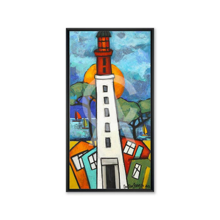 Cadre décoratif en bois avec impression en PVC vernis "Le Phare" - Noir - 75 x 150 cm - Collection Gonnin