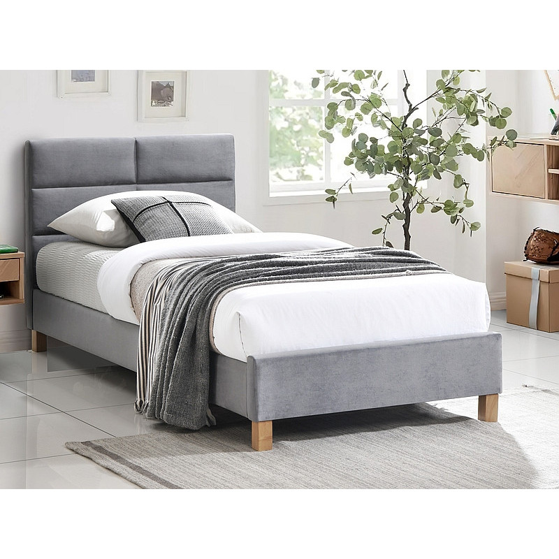 Lit simple en velours avec tête de lit Sierra - Gris - 90 x 200 cm