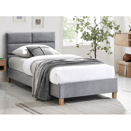 Lit simple en velours avec tête de lit "Sierra" - Gris - 90 x 200 cm