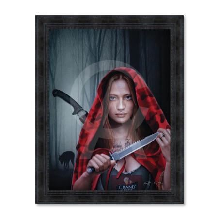 Cadre décoratif en bois avec impression en PVC vernis "Petit chaperon rouge" - Noir - 30 x 40 cm - Collection Granger