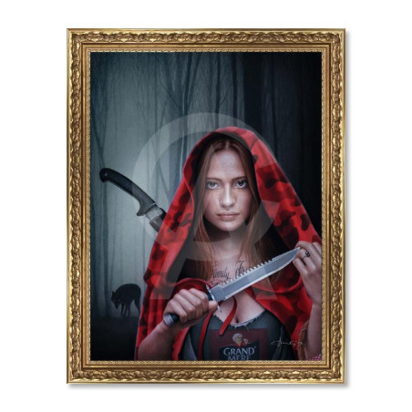 Cadre décoratif en bois avec impression en PVC vernis "Petit chaperon rouge" - Doré - 30 x 40 cm - Collection Granger