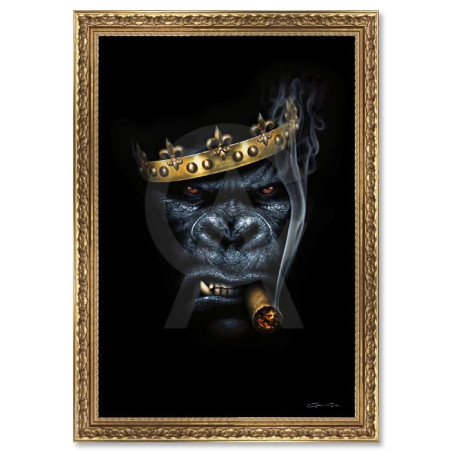 Cadre décoratif en bois avec impression en PVC vernis "Bad King" - Doré - 60 x 90 cm - Collection Granger