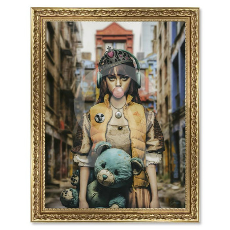Cadre décoratif en bois avec impression en PVC vernis "Little Queen" - Or - 30 x 40 - Collection Granger
