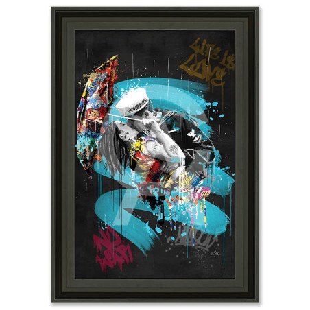 Cadre décoratif en bois avec impression en PVC vernis "Les Amoureux" - Noir mat - 80 x 120 cm - Collection Romaric