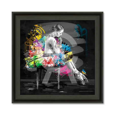 Cadre décoratif en bois avec impression en PVC vernis "La danseuse et l'oiseau" - Noir - 80 x 80 cm - Collection Romaric