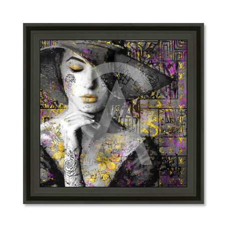 Cadre en bois avec impression en PVC vernis "La Parisienne" - Noir mat - 40 x 40 cm - Collection Romaric