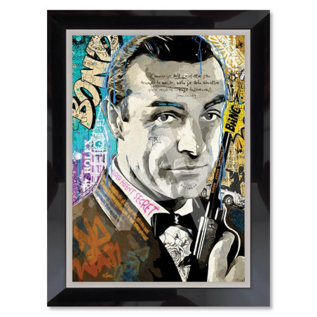 Cadre en bois avec impression en PVC vernis "James Bond" - Noir/Argent - 70 x 100 cm - Collection Romaric