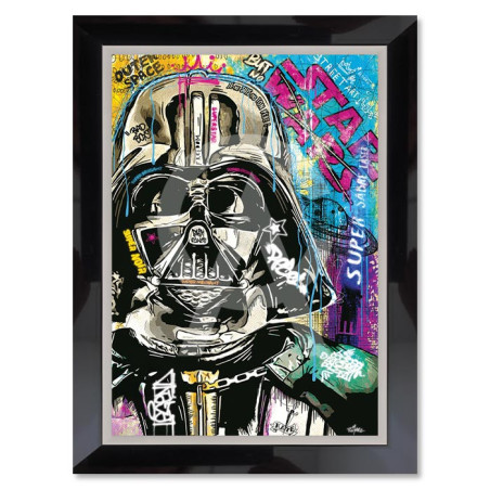 Cadre en bois avec impression en PVC vernis "Dark Vador" - Noir/Argent - 70 x 100 cm - Collection Romaric