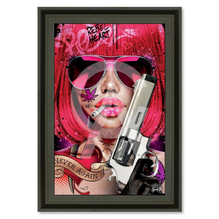 Cadre en bois avec impression en PVC vernis "Rebel" - Noir mat - 80 x 120 cm - Collection Sarah B.