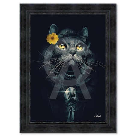 Cadre en bois avec impression en PVC vernis "Chanteuse love" - Noir - 80 x 120 cm - Collection Binet
