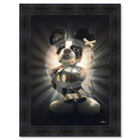 Cadre en bois avec impression en PVC vernis "Mickey Chien" - Noir - 80 x 120 cm - Collection Binet
