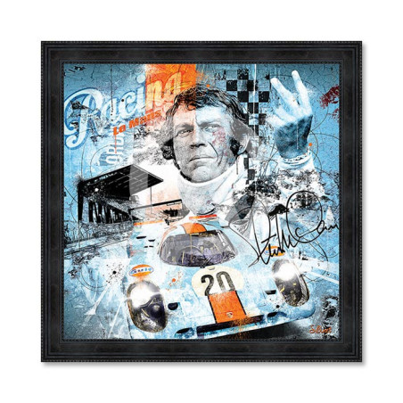 Cadre en bois avec impression en PVC vernis "Steve McQueen" - Noir - 80 x 80 cm - Collection Binet