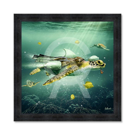 Cadre en bois avec impression en PVC vernis "Tortue" - Noir - 60 x 60 cm - Collection Binet