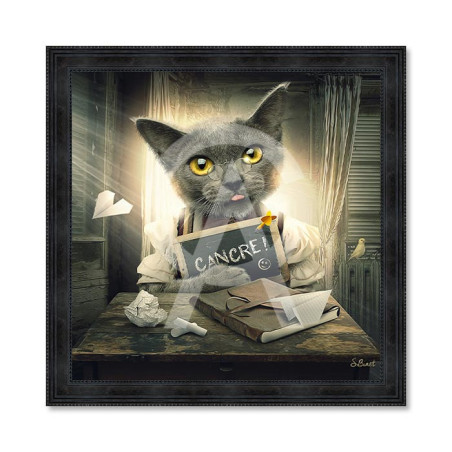 Cadre en bois avec impression en PVC vernis "Chat Cancre" - Noir - 80 x 80 cm - Collection Binet