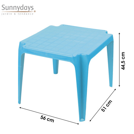 Petite table empilable en plastique - 56 x 51 x H 44.5 cm - Bleu
