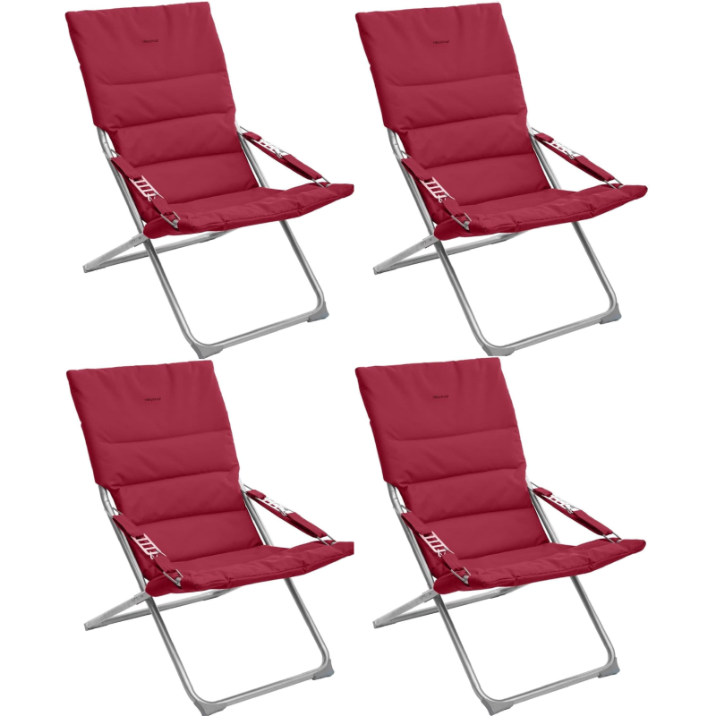 Lot de 4 Fauteuils pliants de jardin relax Milos - Bordeau - L 62 x P 92 x H 83 cm