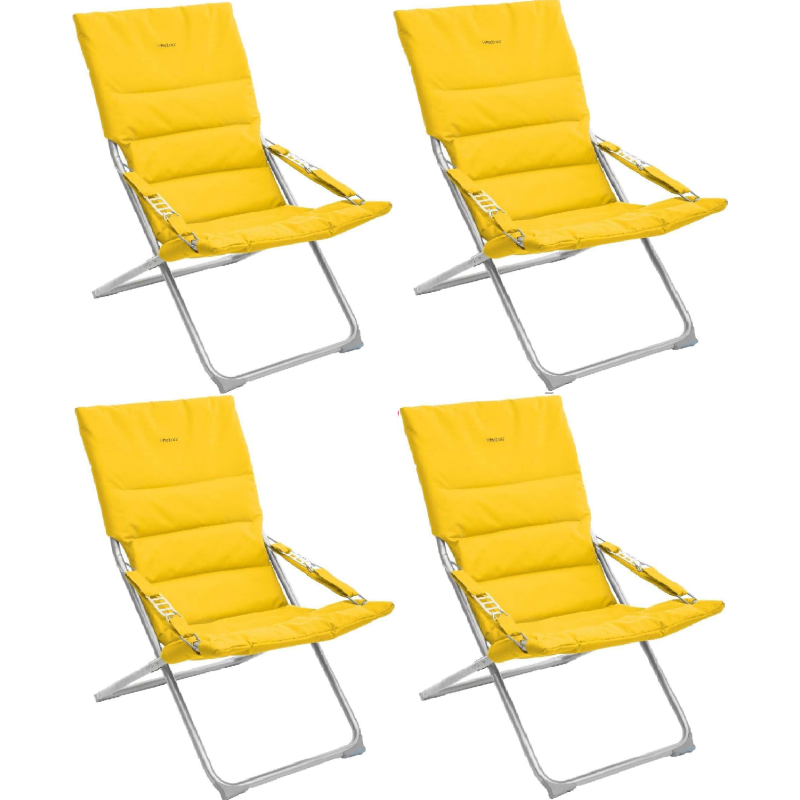 Lot de 4 Fauteuils pliants de jardin relax Milos - Jaune - L 62 x P 92 x H 83 cm
