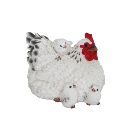 Poules couchée décorative avec poussins - Blanc - L 15 cm