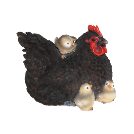 Poules couchée décorative avec poussins - Noir - L 15 cm