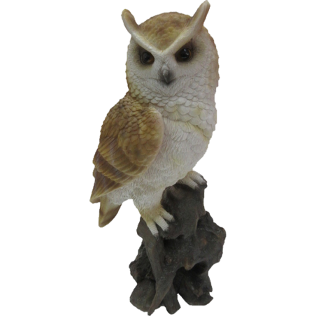 Figurine de hibou décoratif sur tronc - Marron - H 34,2 cm