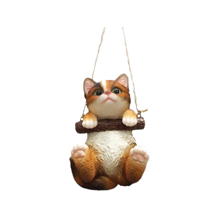 Figurine de chat à suspendre en polyrésine - Marron - H 14,9 cm