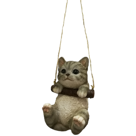 Figurine de chat à suspendre en polyrésine - Gris - H 14,9 cm