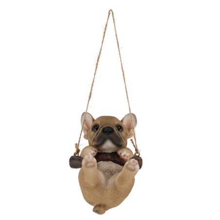 Figurine de chiot à suspendre - Bouledogue français marron - H 15,4 cm