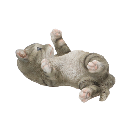 Figurine de chat jouant couché en polyrésine - Gris - L 17,7 cm