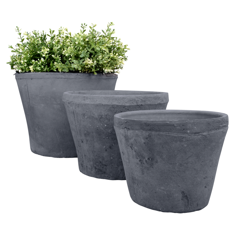 Set de 3 pots de fleurs en terre cuite vieillie - Gris - Taille L