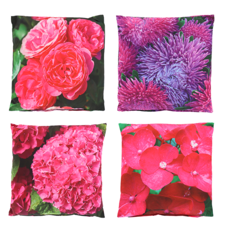 Assortiment de 4 coussins à imprimé floral - Rose - 37,5 x 37,5 cm