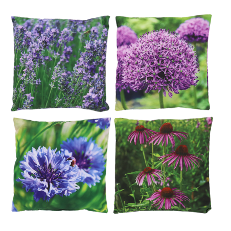 Assortiment de 4 coussins à imprimé floral - Violet - 37,5 x 37,5 cm