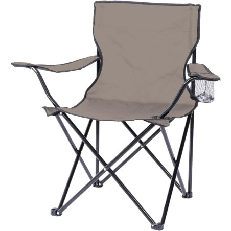 Fauteuil pliant en tissu avec porte gobelet "Le camping" - Taupe - L 82 x P 50 x H 80 cm