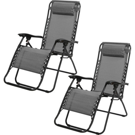 Lot de 2 fauteuils inclinables relax en métal "La Playa" - Gris - L 64 x P 90 x H 108 cm
