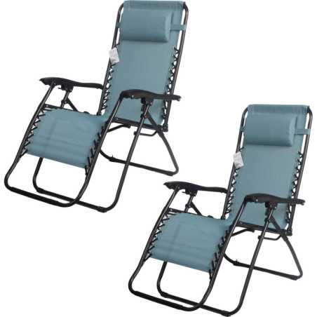 Lot de 2 fauteuils inclinables relax en métal "La Playa" - Bleu clair - L 64 x P 90 x H 108 cm