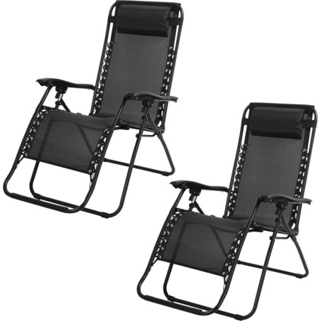 Lot de 2 fauteuils inclinables relax en métal "La Playa" - Noir - L 64 x P 90 x H 108 cm