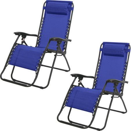 Lot de 2 fauteuils inclinables relax en métal "La Playa" - Bleu - L 64 x P 90 x H 108 cm