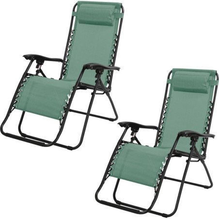 Lot de 2 fauteuils inclinables relax en métal "La Playa" - Vert - L 64 x P 90 x H 108 cm
