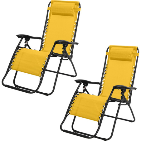 Lot de 2 fauteuils inclinables relax en métal "La Playa" - Jaune - L 64 x P 90 x H 108 cm