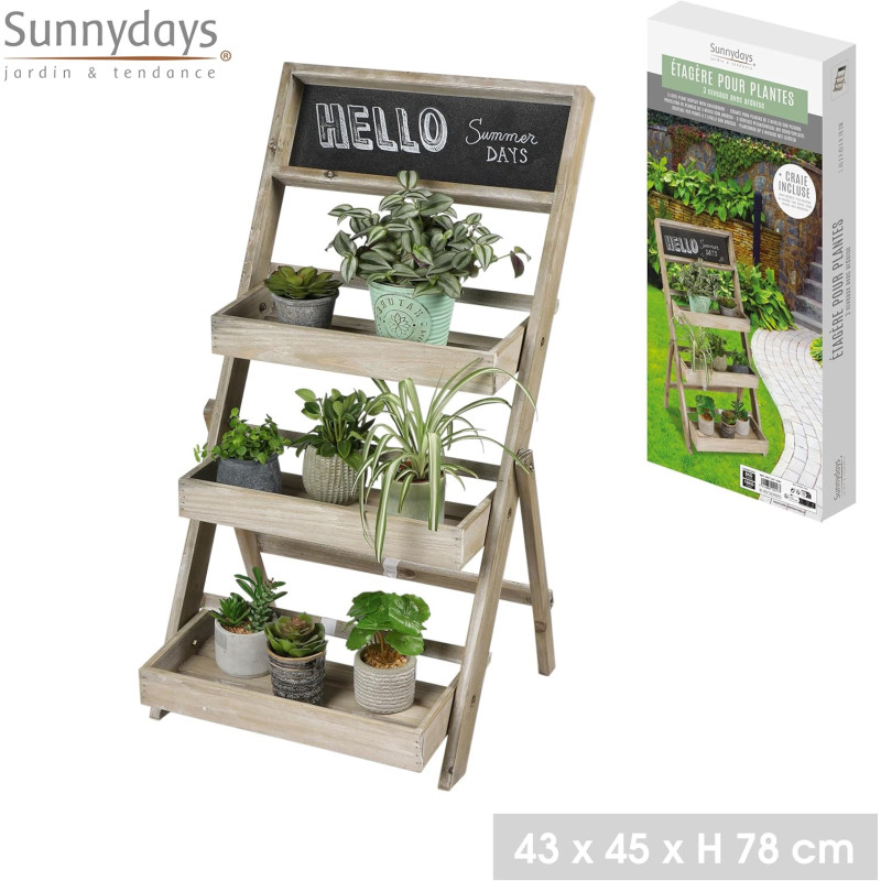 Étagère Jardin SUNNYDAYS 3 Niveaux 45x43x78cm - Avec Ardoise Et Craies - Déco Extérieur Pratique