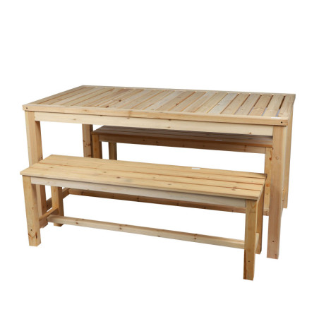 Set table + 2 bancs en bois "Formentera" - Beige - L 150 x l 80 x H 77 cm