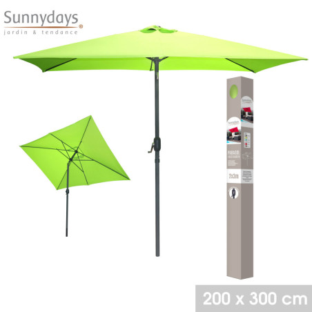 Parasol droit inclinable - Vert anis - L 300 x l 200 cm