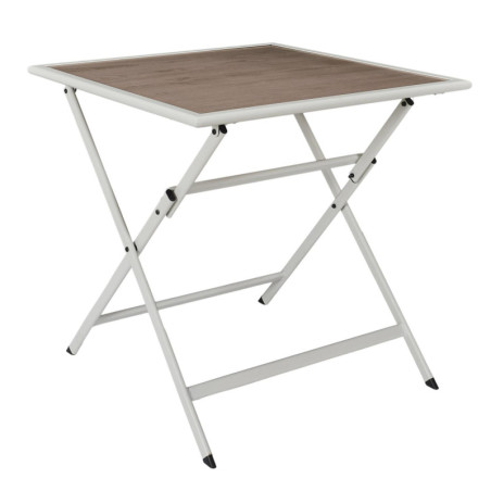 Table carré de jardin en métal pliable effet bois "Barcelone" - Beige - L 70 x l 70 x H 71 cm