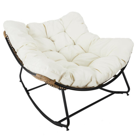 Fauteuil à bascule en métal avec coussin "Tulum" - Noir/Beige - L 96 x P 114 x H 73 cm