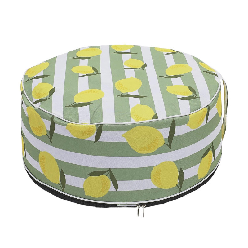 Pouf rond gonflable imprimé citron - Vert/Jaune - D 56 x H 23 cm