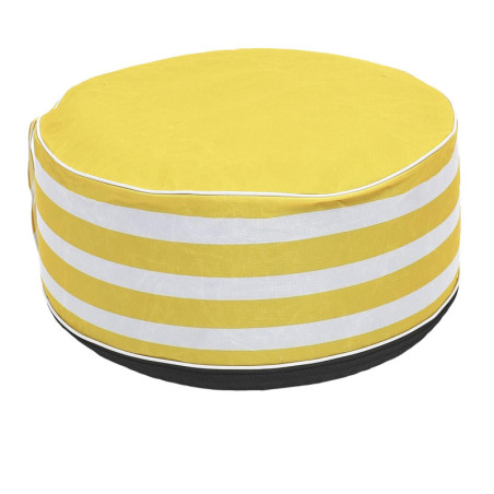 Pouf rond gonflable à rayures - Blanc/Jaune - D 56 x H 23 cm