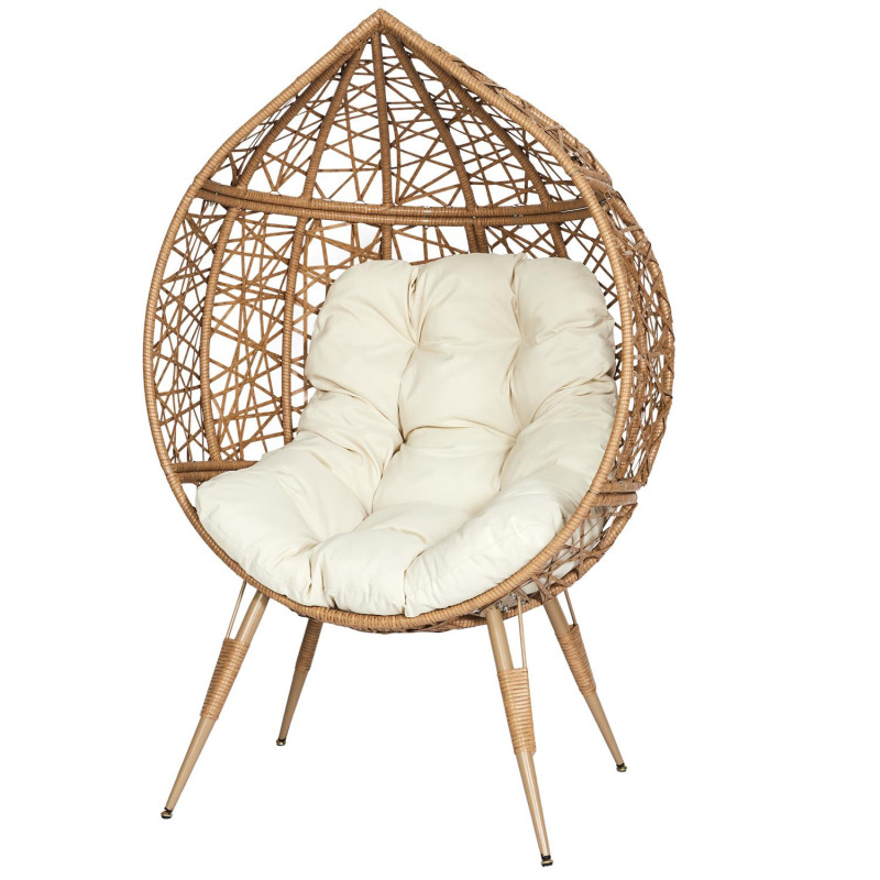 Fauteuil oeuf en fer tréssé avec coussin - Beige - L 100 x H 150 cm